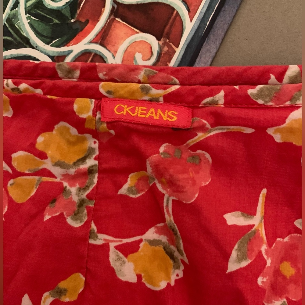 Calvin Klein Jeans Red Gold Midi Bubble Skirt - Picture 4 of 7
